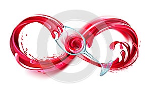 Infinity with red wine on white background