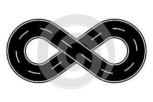 Infinity road. Flat design. Infinity sign. Car speed. Logo symbol. Vector illustration. Stock image.