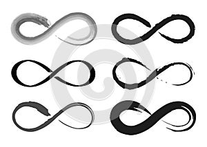 Infinity set icon, Looped Brush Stroke. Curved Dry Brush Stroke. Grunge Distress Textured Design Element. Grungy Black Painted