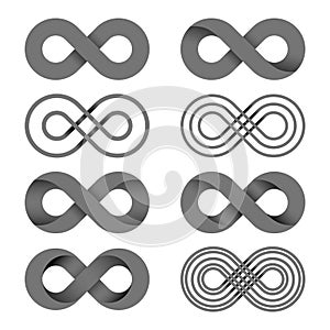 Infinity shape unlimited symbol endless set vector illustration