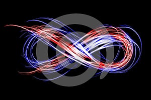 Infinity sign created by neon freeze light on a black background