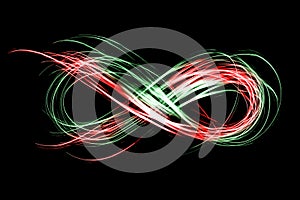 Infinity sign created by neon freeze light on a black background