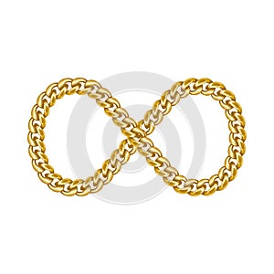 Infinity sign gold chain icon.