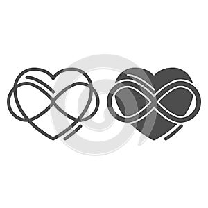 Infinity sign in heart shape line and solid icon, free love concept, Love eternity sign on white background, Intertwined
