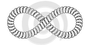 Infinity sign made of spiral telephone cable. Symbol of communications and connections. Isolated vector illustration with editable