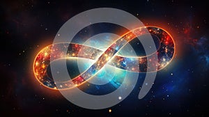 Infinity sign of neon light 3d in galaxy illustration.