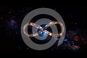 infinity sign on the night sky with stars shining above