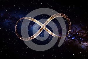 infinity sign on the night sky with stars shining above