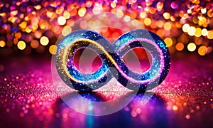 infinity sign on a shiny background. Selective focus.