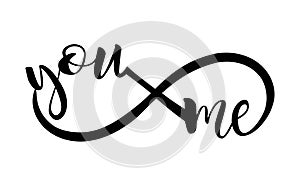 Infinity sign silhouette with You and Me words inscription.Love symbol.
