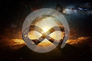 infinity sign, with sun, moon and stars in the background, for a magical and mystical effect