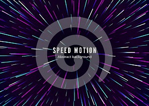 Infinity and space speed motion. Abstract background travel through time and space. Futuristic neon poster. Trendy music banner