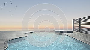 Infinity swimming pool terrace with sea ocean panorama