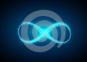 Infinity symbol background. Light blue infinite, eternity concept with particles