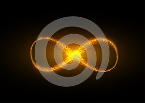 Infinity symbol background. Light yellow gold neon infinite, eternity concept