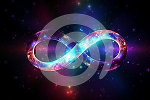 infinity symbol on a black background with stars