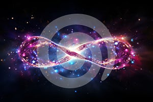 infinity symbol on a black background with stars