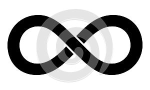 Infinity symbol - black and white vector illustration of lazy eight mathematical symbol, isolated on white