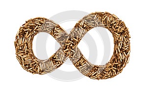 Infinity symbol from bullets, 3D rendering