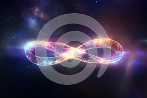 infinity symbol on a dark background with stars