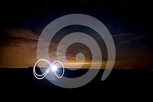 Infinity Symbol with Flashlight under Nightsky with Stars