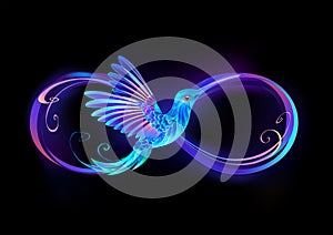 Infinity symbol with glowing hummingbird