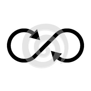 Infinity symbol icon with both side arrows. Concept of infinite, limitless and endless. Simple flat black vector design