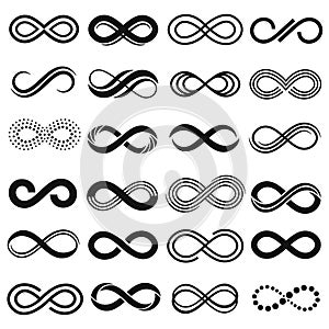 Infinity symbol. Infinit repetition, unlimited contour and endless isolated vector symbols set