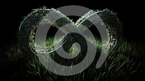 Infinity symbol made of grass on black background.