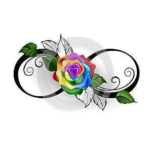 Infinity symbol with rainbow rose