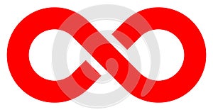 Infinity symbol red - simple with discontinuation - isolated - v