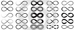 Infinity symbol set. Modern design. Abstract element. Hand drawn. Geometric shape. Vector illustration. Stock image.