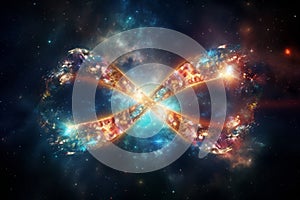 infinity symbol in space with stars and nebula