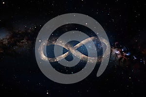 infinity symbol on a starry night sky, surrounded by shining stars