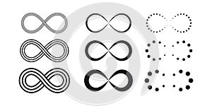 Infinity symbols. Eternal, limitless, endless, life icons or signs concept. Isolated on a white background.