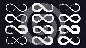Infinity symbols or eternity loop drawn with grunge ink brush. Endless line stroke. Calligraphy infinite emblem. Moebius