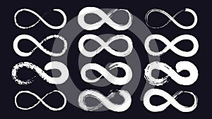 Infinity symbols or eternity loop drawn with grunge ink brush. Endless line stroke. Calligraphy infinite emblem. Moebius ribbon