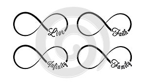 Infinity symbols. Repetition and unlimited cyclicity icon and sign illustration on white background. Live, faith, family