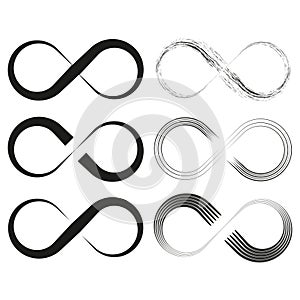 Infinity symbols set. Endless loop icons. Eternal, limitless signs. Vector illustration. EPS 10.