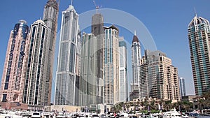 Infinity tower and skyscrapers of Dubai Marina in United Arab Emirates