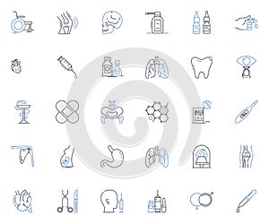 Infirmary line icons collection. Hospital, Clinic, Ward, Sickbay, Medical, Emergency, Treatment vector and linear