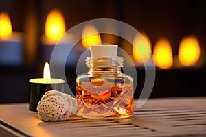 an inflammable bottle on a masseuse table photo