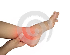 Inflammation of ankle joint and foot. Concept of joint pain and leg problems