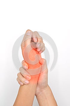 Inflammation of Asian manâ€™s wrist joint and hand. Concept of joint pain, tendonitis and hand problems