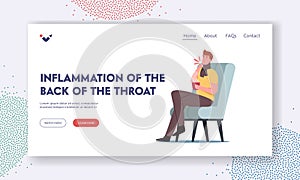 Inflammation of the Back of Throat Landing Page Template. Flu, Pharyngitis or Tonsil Sickness. Sick Character with Cold photo