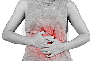 Inflammation colored in red suffering. stomach painful suffering from stomachache causes of menstruation period