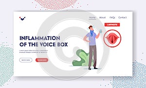 Inflammation of the Voice Box Landing Page Template. Diseased Character Gargle for Laryngitis and Vocal Cords Treatment