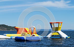 Inflatable aquapark attractions in water