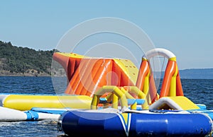 Inflatable aquapark attractions in water