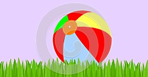 Inflatable ball. Refreshing and colorful banner. Grass Border. Grasslands, vegetation.